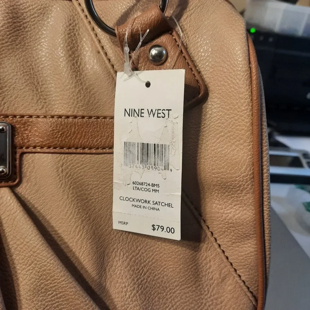 Nine West Handbag Clockwork Satchel Beige Brown Womens